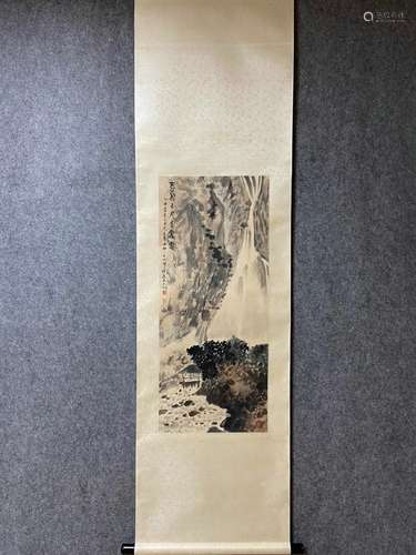 A Vertical-Hanging Landscape Chinese Ink Painting by Fu Baos...