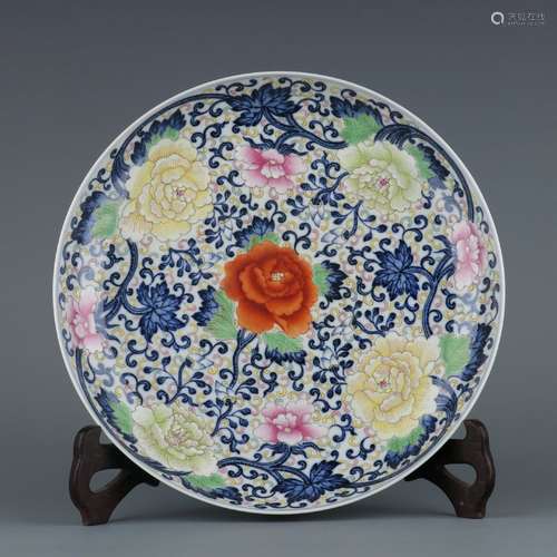 A White and Blue Famille Rose Peony Plate  Yong Zheng  Perio...