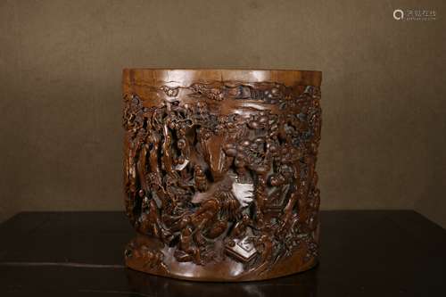 A  Sandal Wood under Pine TreeCharacter Pattern Brush Pot   ...