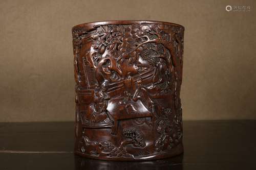 A  Character Story Pattern Rosewood Brush Pot    Chinese Qin...