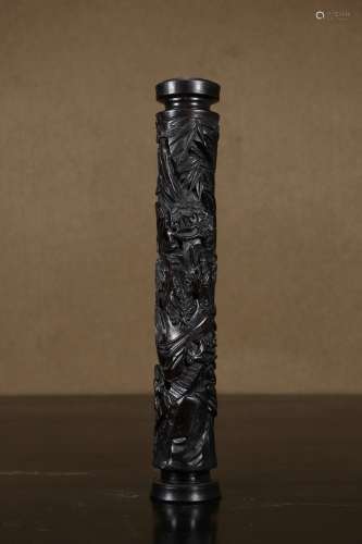 A  Rosewood Character Story Pattern Canister Chinese Qing Dy...
