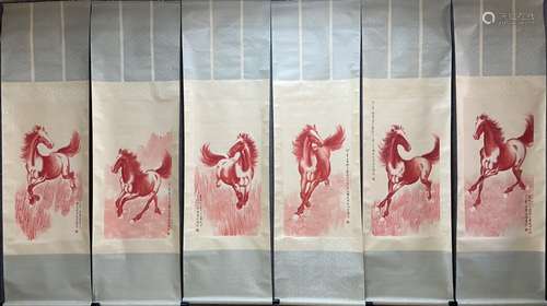 A Horse Screen of Six Pieces by Xv Beihong