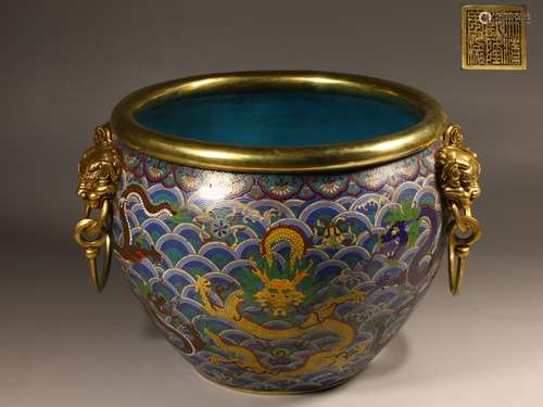 A Gilt Bronze Filigree Enamel Seawater Dragon Pattern Vat-sh...