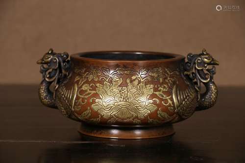 A Copper Beast Ears Burner  The Chinese Ming Dynasty