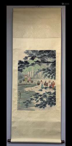 A Vertical-hanging Character Story Chinese Ink Painting by Z...