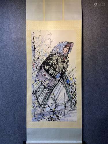 A Vertical-Hanging Character Chinese Ink Painting by Huang Z...