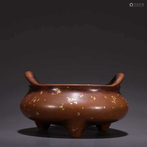 A  Copper Gold-pointed Two Handles Censer Chinese Qing Dynas...