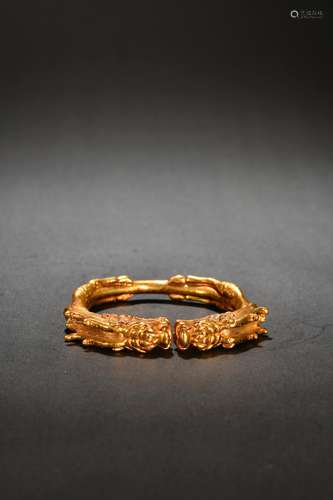 A Gilt Bronze Two Dragons Bracelet   The Chinese Tang Dynast...