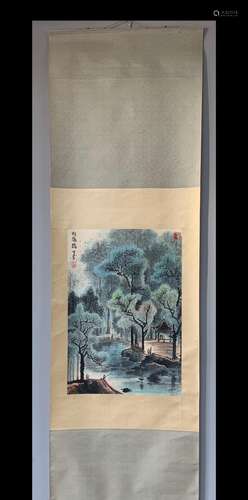 A Vertical-Hanging Landscape Chinese Ink Painting by Li Kera...