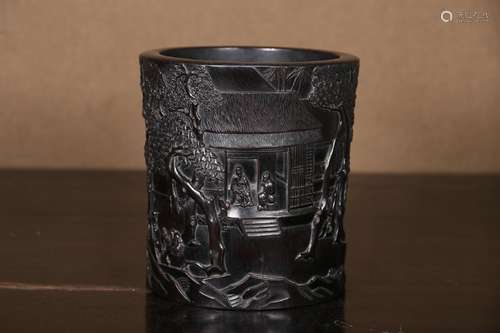 A  Rosewood Character Story Brush Pot    Chinese Qing Dynast...