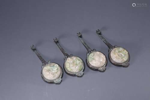 A Set of Four Beasts Pattern Copper with Jade Hook