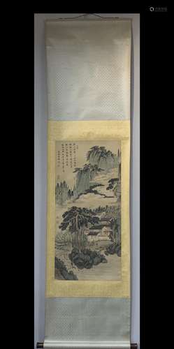 A Vertical-Hanging Landscape and Pavilion Chinese Ink Painti...