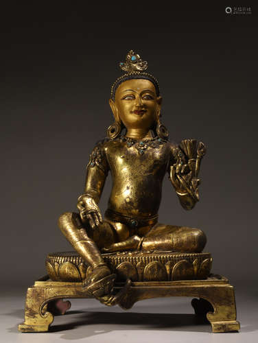 A  Gilt Bronze Inlaid with Emerald Tara Statue  Chinese Qing...