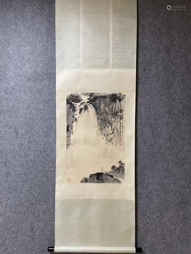 A Vertical-Hanging Landscape Chinese Ink Painting by Fu Baos...