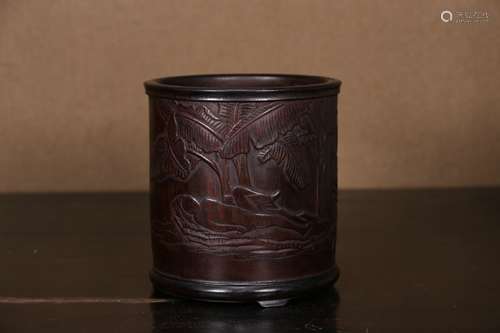 A  Bamboo Carved Character Story Verses Brush Pot    Chinese...