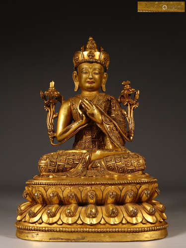 A Gilt Bronze Manjusri Statue    The Chinese Ming Dynasty