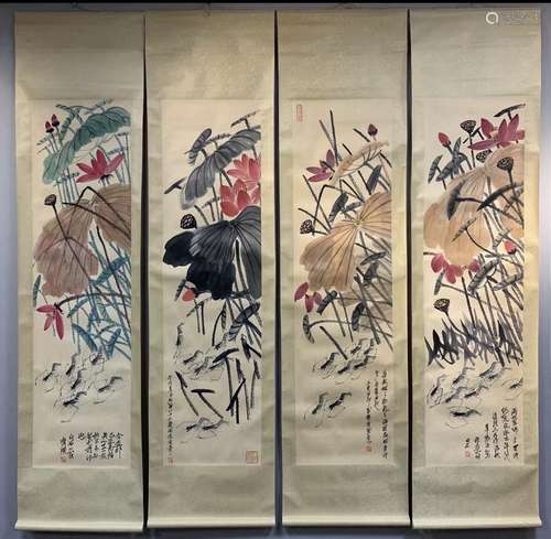 Flowers Screen of Four Pieces by Qi Baishi