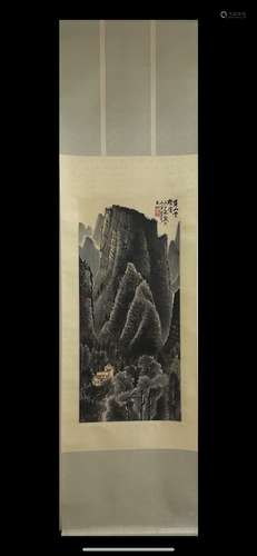 A Vertical-Hanging Landscape Chinese Ink Painting by Li Kera...