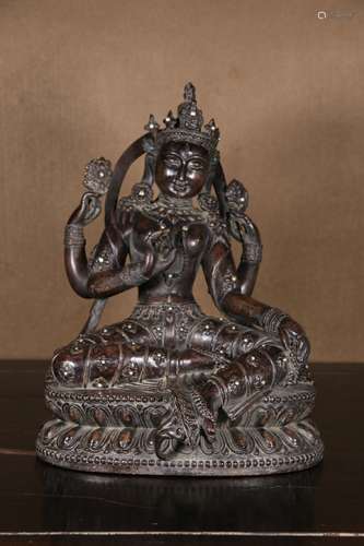 An  Eaglewood Four-arm Avalokitesvara Statue    Chinese Qing...