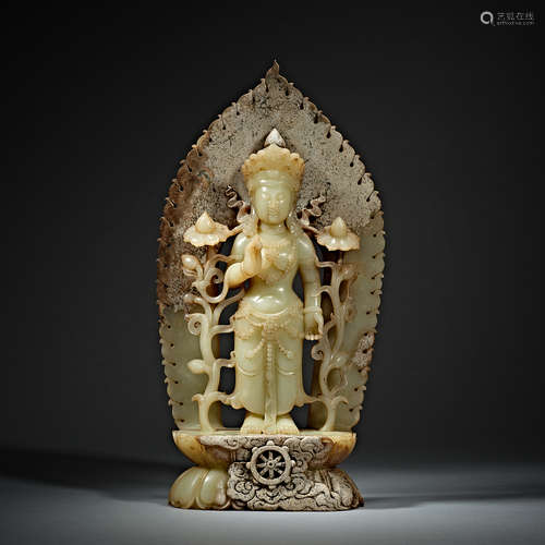 Tang Dynasty, green white jade, Hetian Jade, jJade Buddha st...