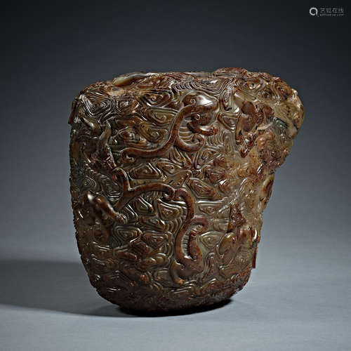 Ming Dynasty, Agate, dragon decoration, Pen Holder