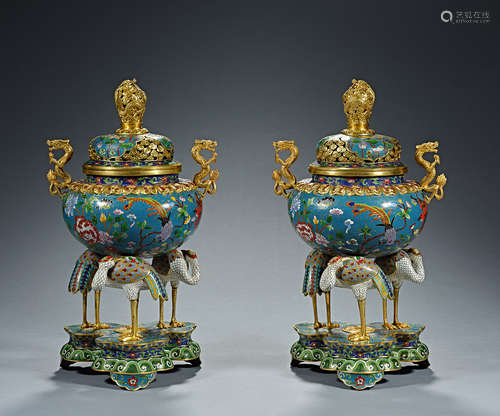 Qing Dynasty, Cloisonne, Crane, Incense Burner