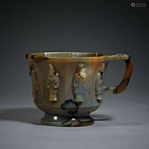 Tang Dynasty, Hu people decoration, Agate polyhorn, Cup