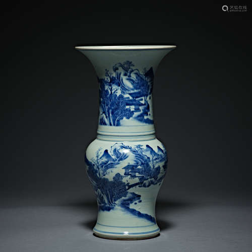 Qing Dynasty Dynasty, landscape decoration,blue and white, P...