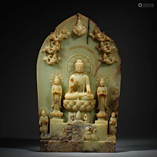 Tang Dynasty, green and white jade, Buddha statue