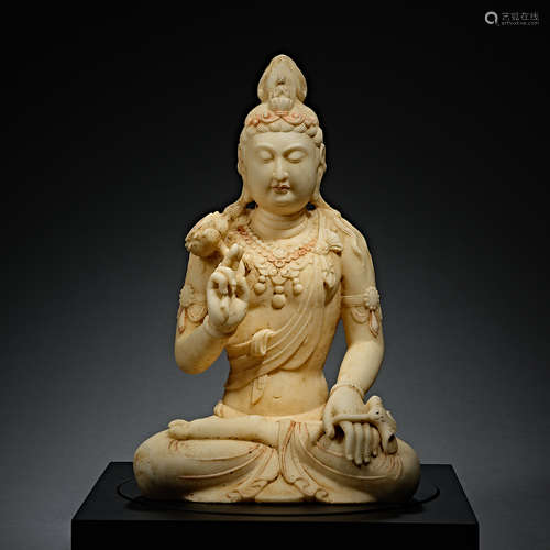 Tang Dynasty, White Stone, Color Painting, Buddha statue