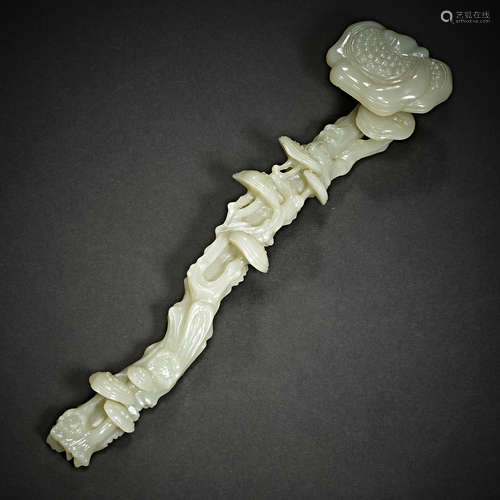 Qing Dynasty, ganoderma lucidum decoration, Hetian Jade, Jad...