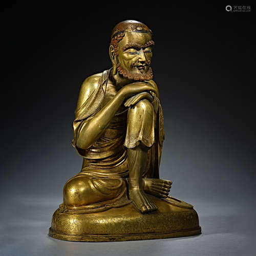 Qing Dynasty, Gilt Bronze, Thinking Buddha