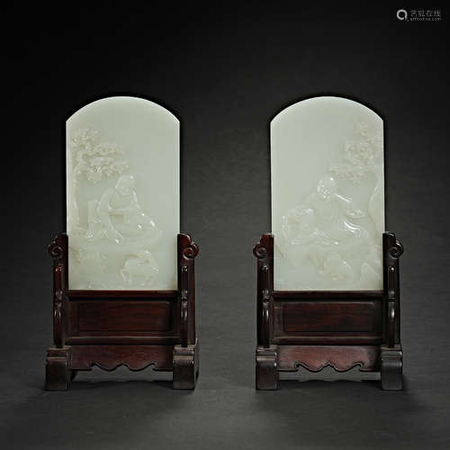 Qing Dynasty, Hetian jade, Arhat decoration,Jade plug-in the...