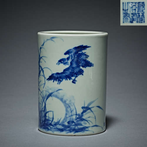 Qing Dynasty, blue and white porcelain, Pen Holder