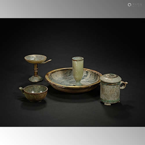 Han Dynasty, Jade is plated with gold, Wine Set