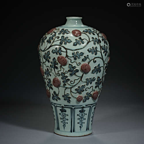 Yuan Dynasty, blue and white porcelain, Plum Bottle