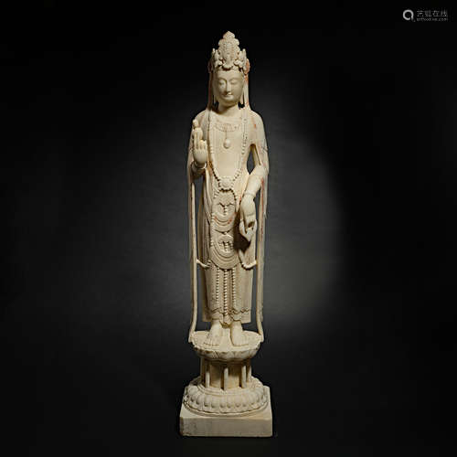 Northern Qi Dynasty, white stone, painted, Buddha statue