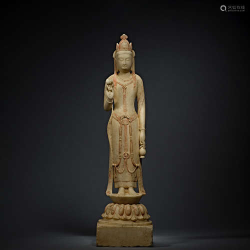 Northern Qi Dynasty, painted, white stone, Buddha statue