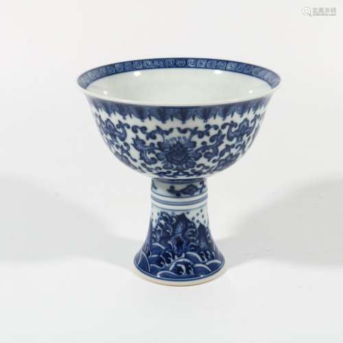 Blue And White Porcelain Stem Cup, China