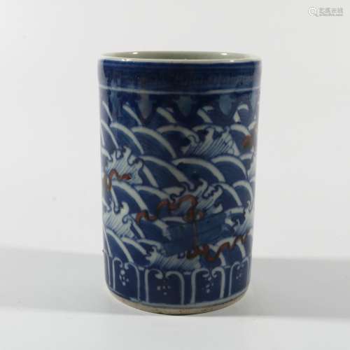 Blue And White Porcelain Brush Pot, China