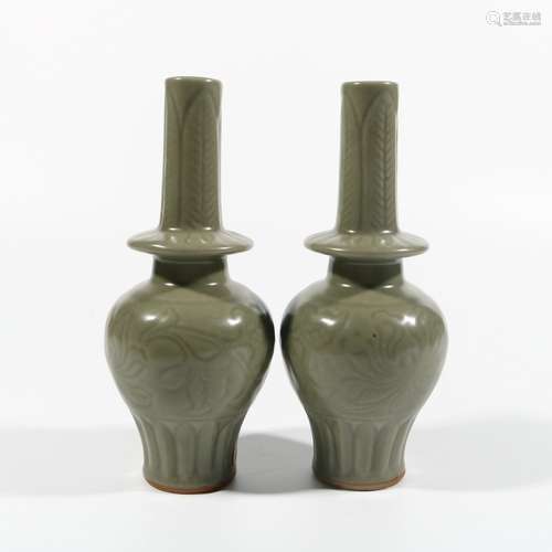 Pair Of Celadon Bottles, China