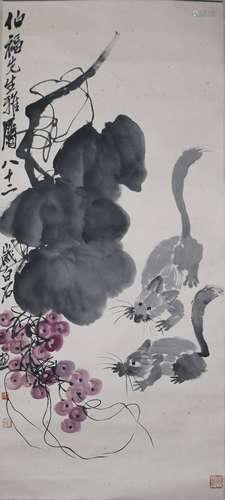 Painting - Squirrel And Grape, China