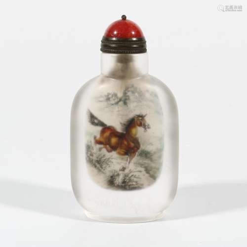 Crystal Snuff Bottle With Inner Painting, China