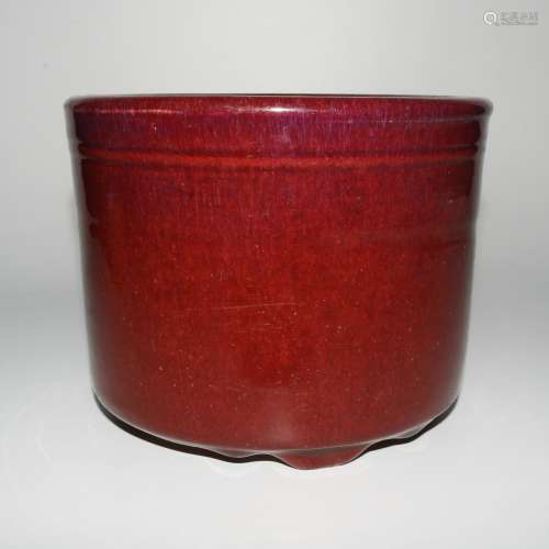 Red Glaze Porcelain Tripod Incense Burner, China