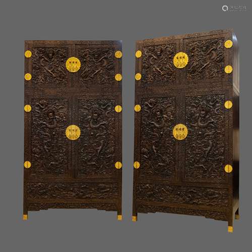 PAIR OF CHINESE QING DYNASTY COURT LOBULAR ROSEWOOD TOP CABI...