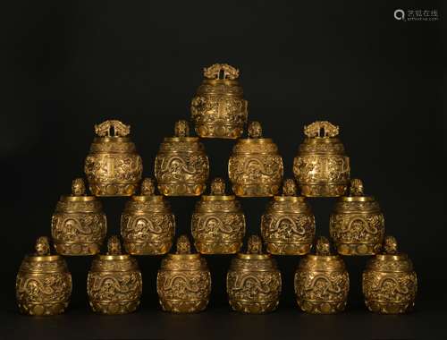 A SET OF GILT BRONZE BELLS IN THE QIANLONG PERIOD OF THE QIN...