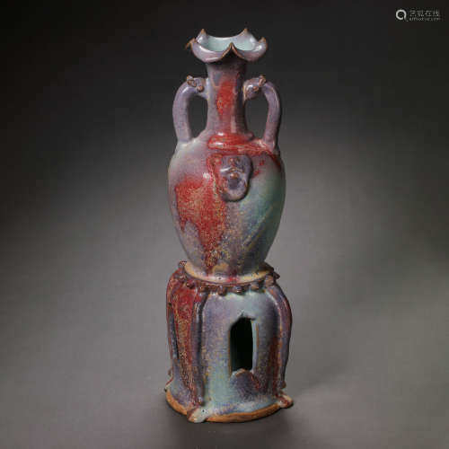 CHINESE JIN DYNASTY JUN WARE SKY BLUE GLAZE HANGING RED FLOW...