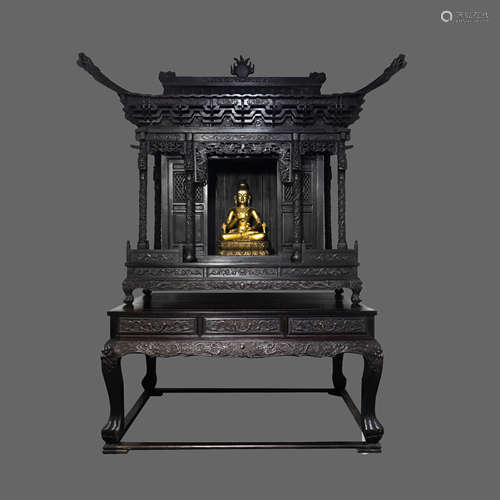 CHINESE QING DYNASTY MAHOGANY NICHES AND MING DYNASTY GILT B...