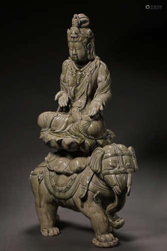 CELADON-GLAZED GUANYIN BUDDHA STATUE IN XIANGZHOU WARE, SUI ...