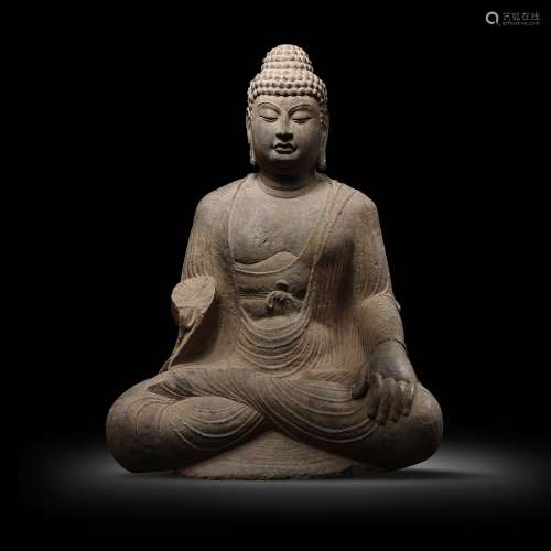 CHINESE TANG DYNASTY STONE BUDDHA SEATED STATUE